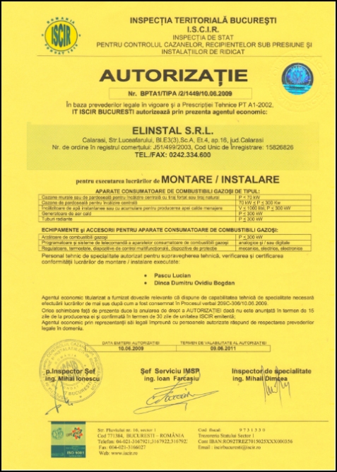 Autorizație ISCIR — montare / instalare