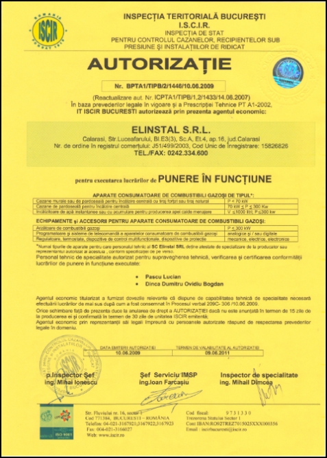 Autorizație ISCIR — punere în funcțiune