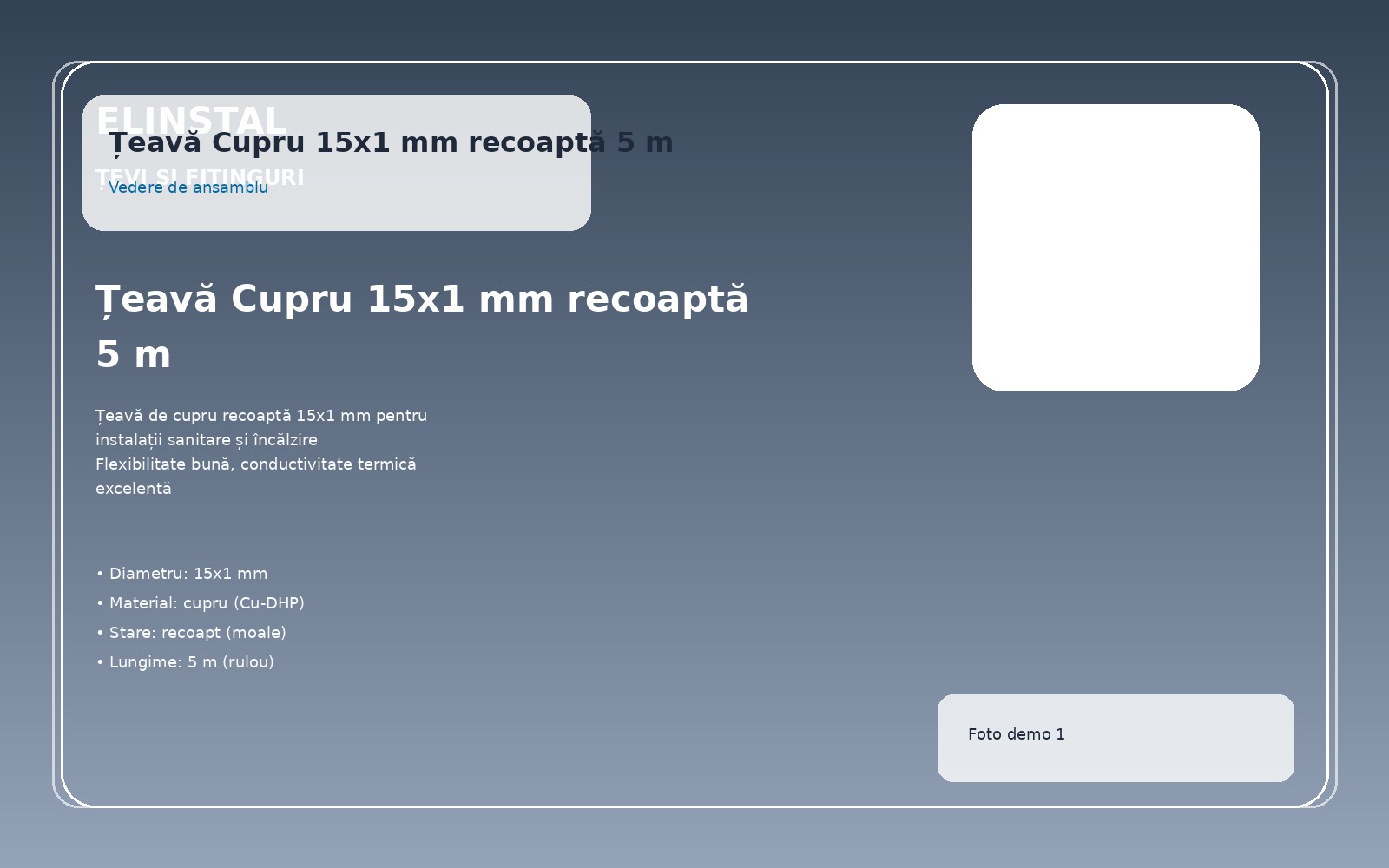 Țeavă Cupru 15x1 mm recoaptă 5 m